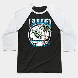 'I Survived Winter in Florida' - Tropical Iguana & Snowflakes Holiday Souvenir Design Baseball T-Shirt